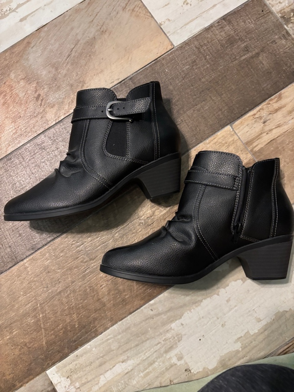 Clarks Black Leather Ankle Booties with Side Buckle